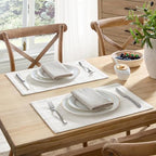 ZeeMart Linen Checked Farmhouse Placemats Set of 6, Bright White 13x19in - Image 2