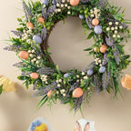 Glitzhome 22" D Easter Wreath with Artificial Easter Eggs Berries and Lavender for Front Door Wall Decor, Spring Easter Garland with Colored Eggs Berries Holiday Decoration - Image 4