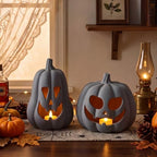 Tioncy Halloween Decor Terracotta Jack O Lantern Pumpkin Decor,Gray - Image 5