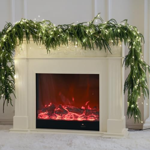 MISSPIN 14ft Christmas Garland with Lights, Real Touch Norfolk Pine Garland, Green Artificial Greenery Garland for Table, Mantle, Wall, Indoor, Outdoor Christmas Decorations by MISSPINWEDDING