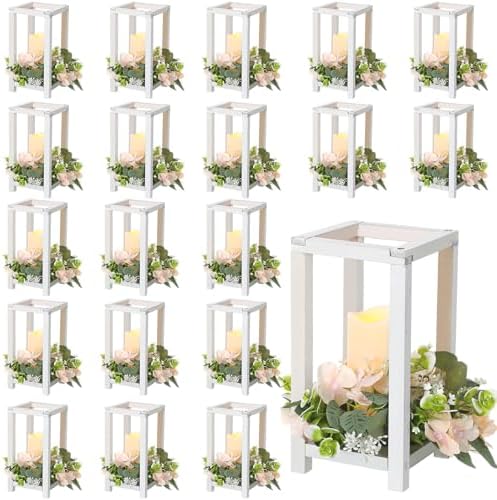 Hushee 60 Pcs Wooden Wedding Lantern Centerpiece Candles Wreaths Set,White by Hushee