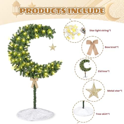 6 FT Ramadan Tree 100 LED Lighted Eid Tree Crescent Moon Tree for Home Indoor Decorations - Image 3