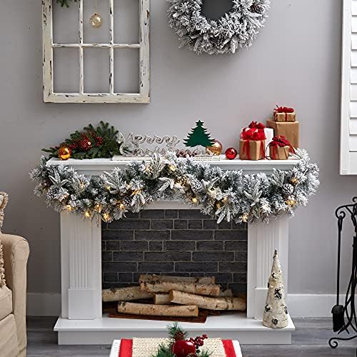 6ft. Flocked Artificial Christmas Garland with Pine Cones and 35 Warm White LED Lights,Green - Image 4