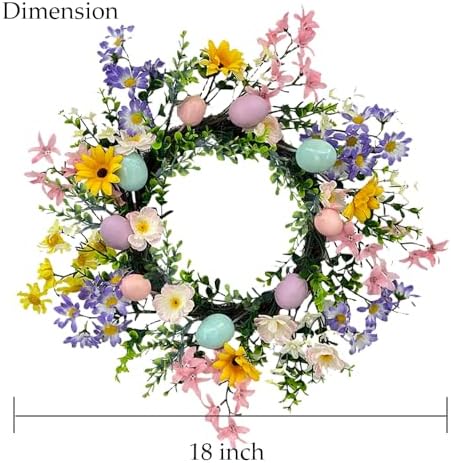 18 Inch Spring Easter Wreath, Flacredyyy Artificial with Leaves Flowers and Eggs, Easter Eggs Wreath for Front Door Indoor Farmhouse Office Home Decor - Image 4