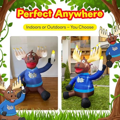 Macabee Moose 6 FT Inflatable Hanukkah Decorations – Blow Up Hanukkah Decorations for Outdoor Use, Hanukkahs Inflatables Outdoor with LED Lights, Festive Hanukkahs Yard Decor for Home, Garden, Patio - Image 3
