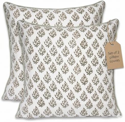 Set of 2 Pillow Covers 18x18 inch Floral Pillow Covers Green Farmhouse Pillow Covers for Living Room Couch Bed Throw Pillow Covers Boho Home Decorative Pillow French Country by LineandLoop