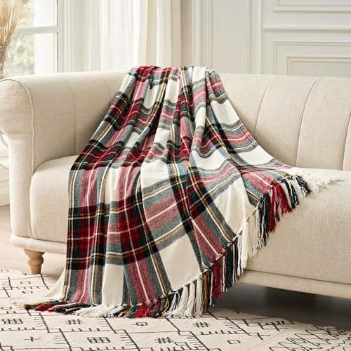 EverGrace Chenille Christmas Throw Blanket, 50"x60", White Stewart Plaid - Image 6