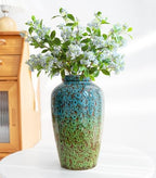11 Inch Tall Ceramic Flower Vase, Unique Green Blue Vase for Home Decor - Image 4