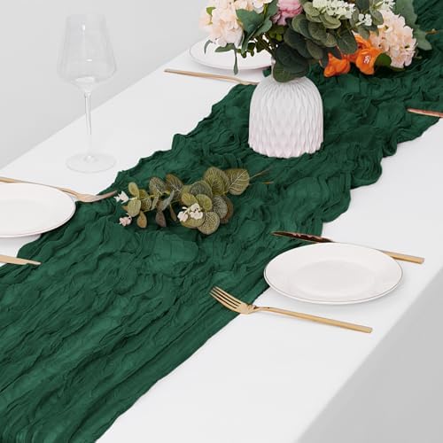 15 Pack Emerald Green Cheesecloth Table Runner 17 x 108 inch Cheese Cloth Table Runners 9ft Green Table Runner Rustic Romantic Sheer Gauze Runner for Wedding Party Baby Shower Table Decoration - Image 4
