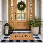 Front Door Mat Combo Set, Hello 100% Coco Coir Welcome Doormat + 28" x 43" Layered Buffalo Black and White Plaid Rug, Spring Thanksgiving Front Porch Entryway Decor Indoor Outdoor Floor Mats by Fallovea