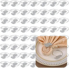 Set of 100 Napkin Rings Metal Silver Elegant Bling Leaves Rhinestone Napkin Rings Bulk Dinner Banquet Serviette Decor, Dining Table Setting for Thanksgiving Christmas Holiday Wedding Party by FCDECOR