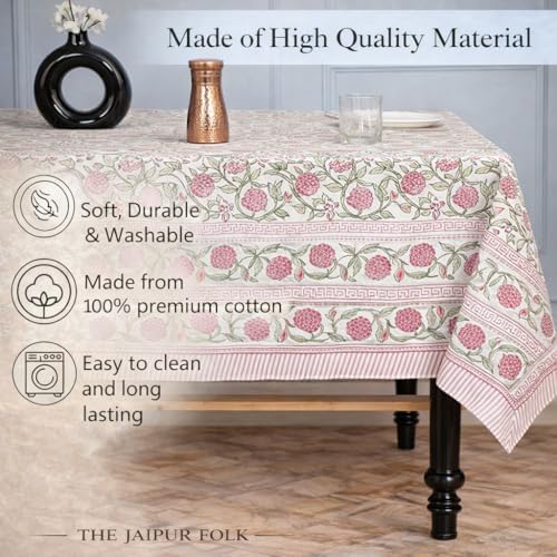 TJF Strawberry Red Hand Block Print Square Tablecloth 60 x 60 Inch - Image 2