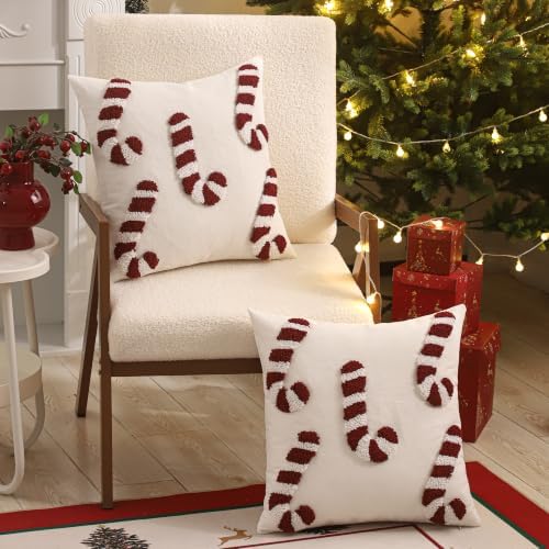 Christmas Tufted Throw Pillow Covers 18x18 Set of 2 Red Candy Cane - Image 5