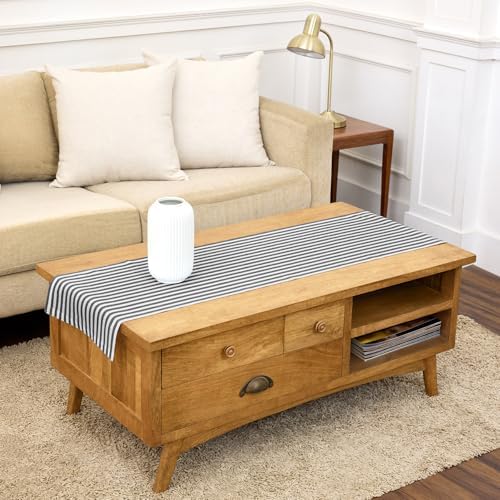 Solino Home 100% Pure Linen Table Runner, 14 x 48 in, Black, Amalfi Stripe by SolinoHome