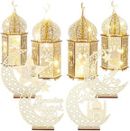 8 Pcs Eid al Adha Decorations Ramadan Tabletop Ornaments 3D LED Eid al Adha Lanterns Ramadan Mubarak Handmade Wooden Moon Star Lights Decorations for Home Party Supplies(Elegant Style) by Anglechic