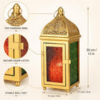 TRIROCKS 12 Inch Gold Moroccan Candle Lantern, Metal Hanging Candle Holder - Image 3