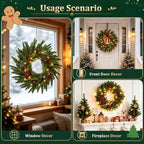 24" Real Touch Pine Christmas Wreath with Lights, with Pine Cones/Berries - Image 6