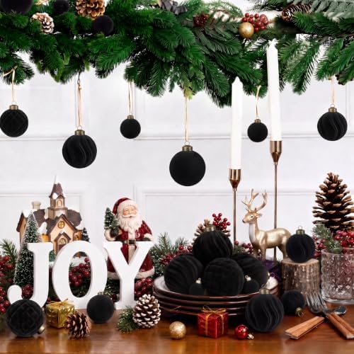 XmasExp 36PCS Velvet Christmas Ornaments Set Mixed Flocked Balls Ornaments Shatterproof Christmas Tree Decorations for Holiday,Party,Home（Black） - Image 6