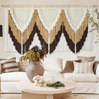 Macrame Wall Hanging Brown Tassel Knotting Fiber Art Boho Decor 47" W*25" L - Image 2