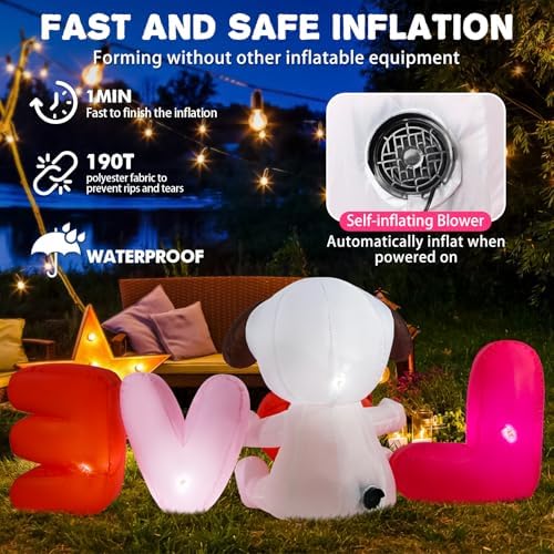 6 FT Valentines Day Inflatable Outdoor Decorations, Blow up Valentine's Day Love Dog Yard Decor with Red Heart, Built-in LED Lights Valentine Holiday Decoration for Outside Lawn Garden Wedding Indoor - Image 5