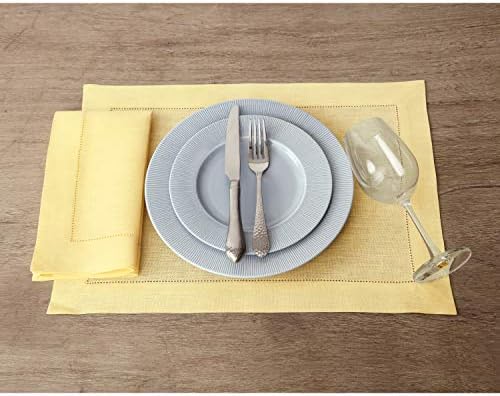 Solino Home 100% Pure Linen Woven Placemats Yellow, 14 x 19 in, Set of 4 - Image 2