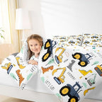 Cartoon Car Kids Comforter Set King, Excavator Tractor Bedding Set for Child Teens, Dinosaur Comforter Equipment Truck Quilted Duvet, Heavy Machinery Construction Bedding Comforter with 2 Pillowcases - Image 6