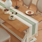 Niviy Sage Green Table Runner 120 Inches Long with Tassels, Seasonal Spring Summer Washable Embroidered Striped Braided Green and Beige Boho Table Runners for Holiday Party 12 x 120 Inches - Image 5