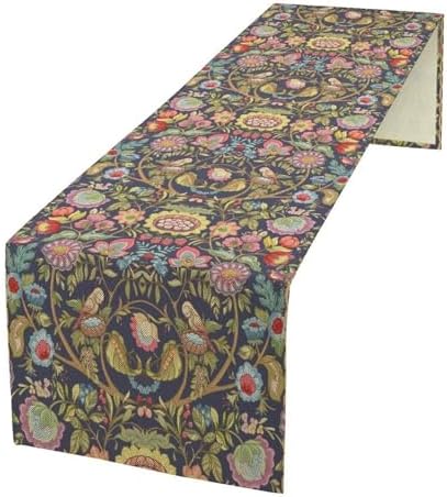 William Morris Style Table Runner for Table Decor, Art Rustic Green Tree Botanical Floral Flower Vintage Printed for Kitchen Dining Room Farmhouse Party Holiday Decorate 13" x 120" by LIZIMI