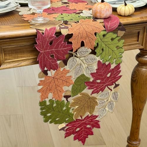 KEVA Fall Table Runner 90inches Long, Thanksgiving Harvest Cutwork Embroidered Table Runner 13in x 90in, Autumn Maple Leaves Table Decoration for Home Dining Kitchen Table - Image 5