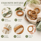 60 Pcs Woven Rattan Napkin Rings Bulk for Wedding Table Decor - Image 3