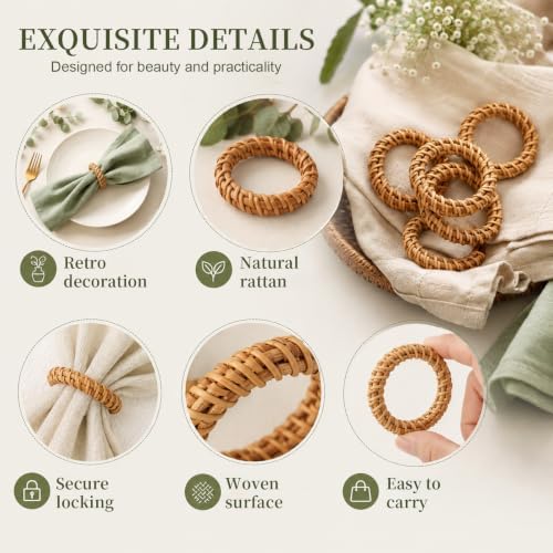 60 Pcs Woven Rattan Napkin Rings Bulk for Wedding Table Decor - Image 3
