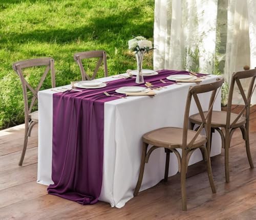 MDS Pack of 5 | Eggplant | 14ft Chiffon Table Runner 29x170 Inches Long Romantic Rustic Sheer Gauze Runner for Wedding Bridal Shower Birthday Banquets Engagement Spring Easter Boho Decorations - Image 6