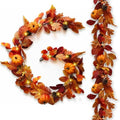 2 Pcs 6Ft Fall Garland with Lights Fall Decorations for Home, Fake Pumpkin Berry Autumn Maple Leaves Garland for Mantle Halloween Thanksgiving Harvest Party Fireplace, Fall Decor Porch Vines by Cherica