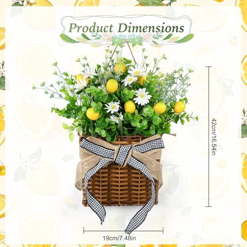 Lemon Hanger Basket Wreath for Front Door 15" Summer Basket Wreath Artificial Green Leaves with White Daisy Wreaths Baskets for Indoor Farmhouse Porch Entryway Wall Garden Home Decor - Image 2