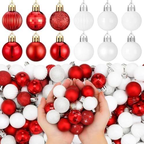 Shappy 216 Pcs Mini Christmas Ball Ornament 1.18 Inch,Red, White by Shappy