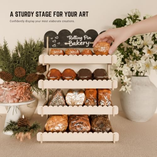 HOTCAN Wooden Cookie Display Stand with Chalkboard Sign for Bakers, Vendors, Craft Fairs | Pastry Display for Market Booths & Events | 4 Tiered Cookie Display for Muffins, Cakes, and Pastries(Natural) - Image 6