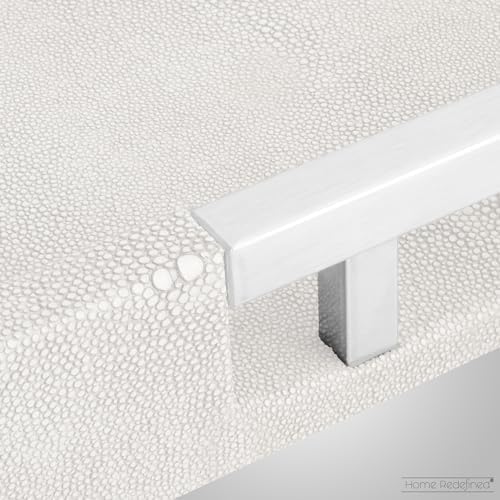 Modern Elegant 17.5"x12" White Rectangle Shagreen Faux Leather Decorative Tray Ottoman Coffee Table Perfume Living Room Kitchen Serving Tray with Silver Metal Handles for All Occasion's - Image 6