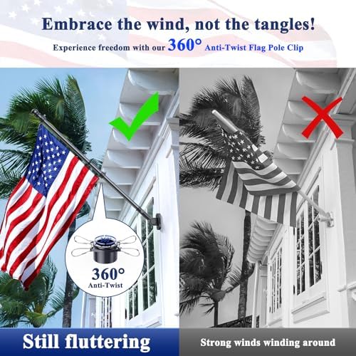 PHITRIC Flag Pole Kit, Tangle Free Spinning Stainless Steel Rustproof Flagpole for 3x5 Sports Fan Outdoor Flags for Outside House (Black, 6FT, with Bracket) - Image 2