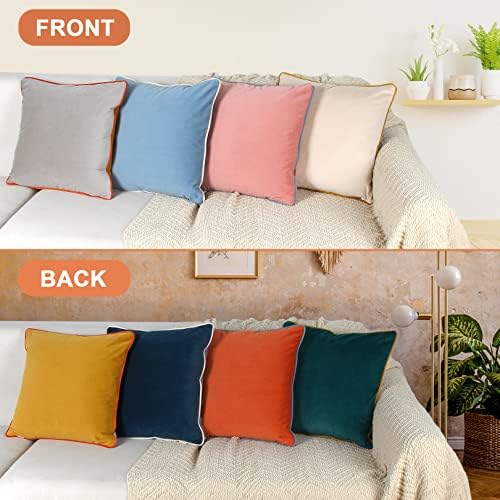 Velvet Throw Pillow Covers 20x20 Inch Set of 4 Decorative Velour Pillowcases Modern Double-Colored Cushion Covers for Sofa Couch, Cold - Image 2