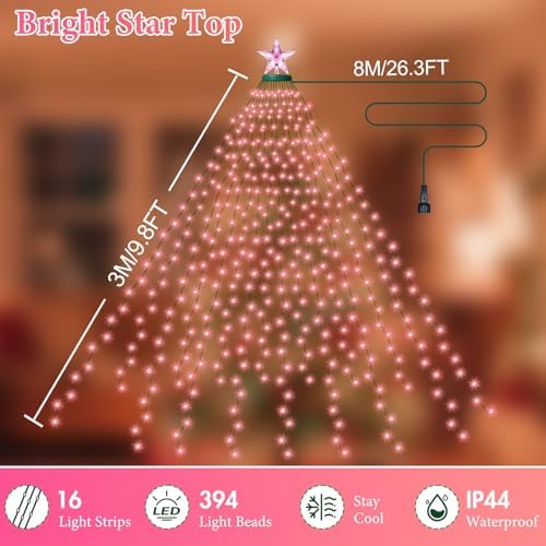 Smart Christmas Tree Lights with Star Topper, 394LED APP Control Music Sync Color Changing RGB Christmas String Lights, Cascading Twinkle Lights for Indoor Outdoor Xmas Tree Decorations - Image 2