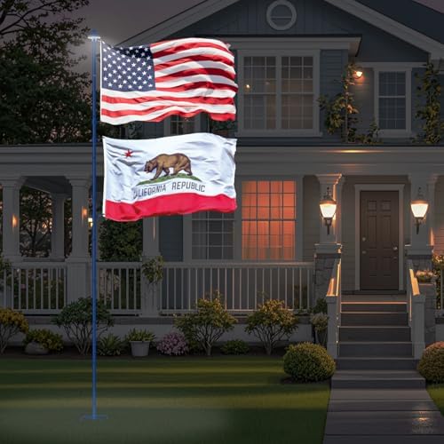 ZMTECH 12 FT Heavy Duty Flag Pole with Solar Light & 5 Pronges Base in Ground for Yard, Tangle Free Spinning Stainless Steel,Windproof, Fit for 2 Flags, 1 Pack, Blue - Image 7