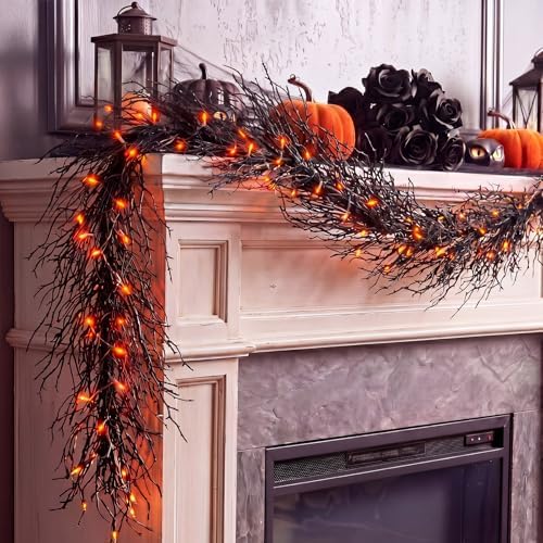 Thiccywoov Halloween Lighted Creepy Black Twig Vines Garland for Mantle - Image 4