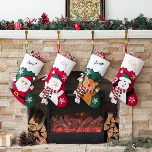 Personalized Christmas Stockings with Embroidered Name & Monogram,Custom Embroidered Christmas Stocking,Santa,Snowman & Reindeer Stocking for Family & Fireplace Holiday Decor(4 Pack) - Image 2
