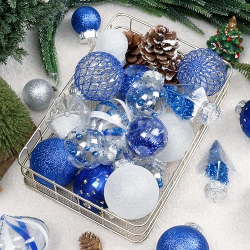 34PCS Blue/White Christmas Ball Ornaments Set for Tree Decorations - Image 3