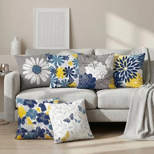 COMMINY Navy Blue Orange Pillow Covers 20x20 Set 6 Farmhouse Throw Cover - Image 2