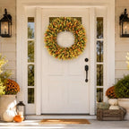 Vlorart Large Fall Wreaths for Front Door, Fall Wreath 24 Inch, Handmade Boxwood Wreath with Cream Linen Sash, Waterproof UV-Resistant Outdoor Autumn Decor for Farmhouse Porch, Window and Thanksgiving - Image 6