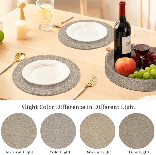 Round Placemats Set of 6 with Holder, Cotton Rope Woven Place Mats, Hot Pads for Kitchen, Heat Resistant Table Mats, 13 Inch Farmhouse Washable Braided Placemat for Kitchen Decor (Brown) - Image 4