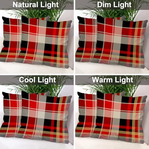 Batmerry Red Blue Abstract Plaid Throw Pillow Covers, Tartan Plaids Traditional Beige Decorative Pillow Covers Digital Printing Blended for Couch Sofa Bed Invisible Zipper 26X26 in(Set of 2) - Image 7
