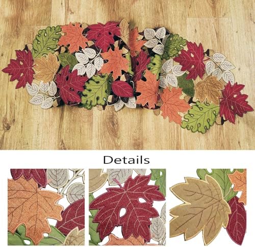 KEVA Fall Table Runner 90inches Long, Thanksgiving Harvest Cutwork Embroidered Table Runner 13in x 90in, Autumn Maple Leaves Table Decoration for Home Dining Kitchen Table - Image 4