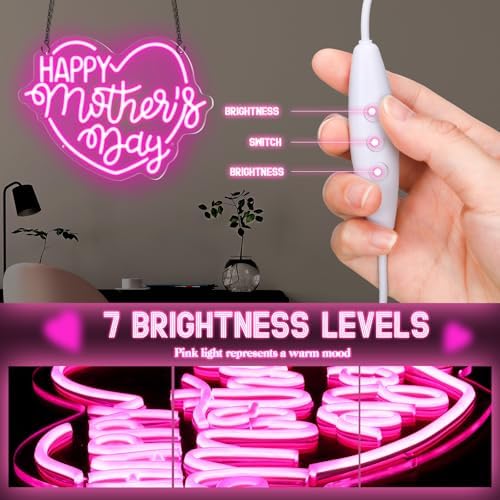 Retisee Large Happy Mother's Day Neon Signs Heart Light Up Happy Diwali Signs Wall Decor for Home Bedroom Living Room Mom's Birthday Gifts(Happy Mother's Day) - Image 4